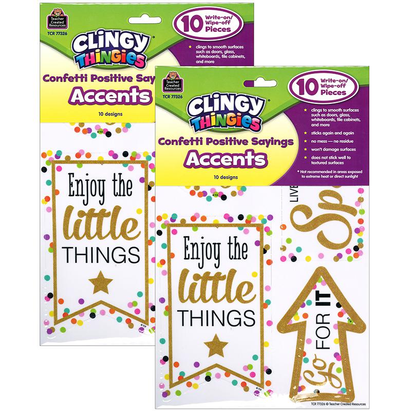 Clingy Thingies Confetti Positive Sayings Accents, 10 Pieces Per Pack, 2 Packs. Picture 1
