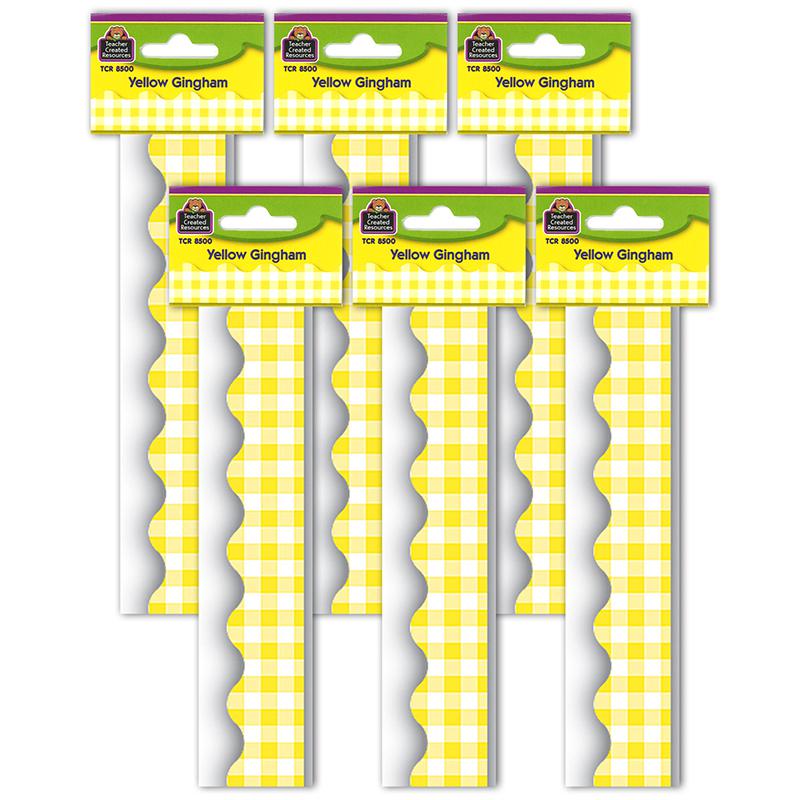 Yellow Gingham Scalloped Border Trim, 35 Feet Per Pack, 6 Packs. Picture 1