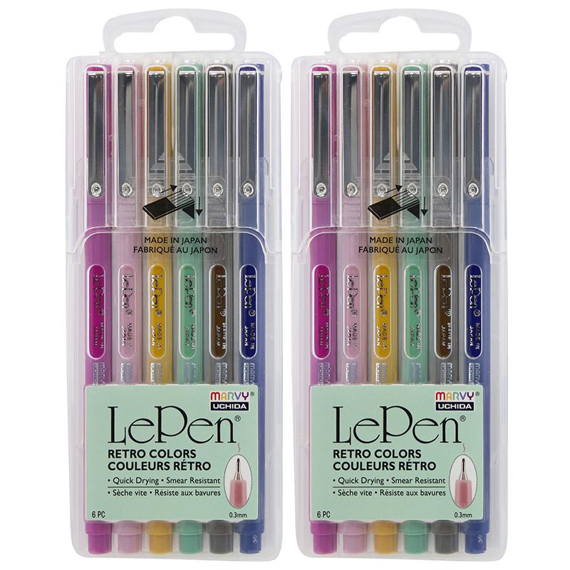 LePen Micro-Fine Point Pen, Retro, 6 Per Pack, 2 Packs. Picture 1