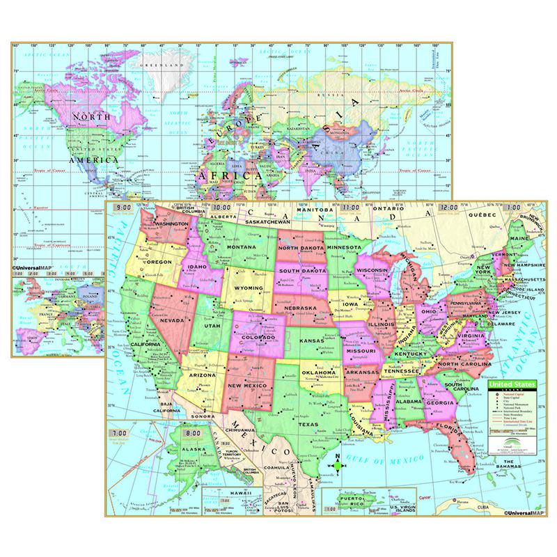 US & WORLD PRIMARY DESKPAD MAPS 5PK. Picture 1