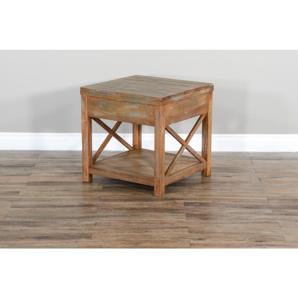 Sunny Designs Durango 22" Coastal Mahogany Wood End Table in Weathered Brown. Picture 5