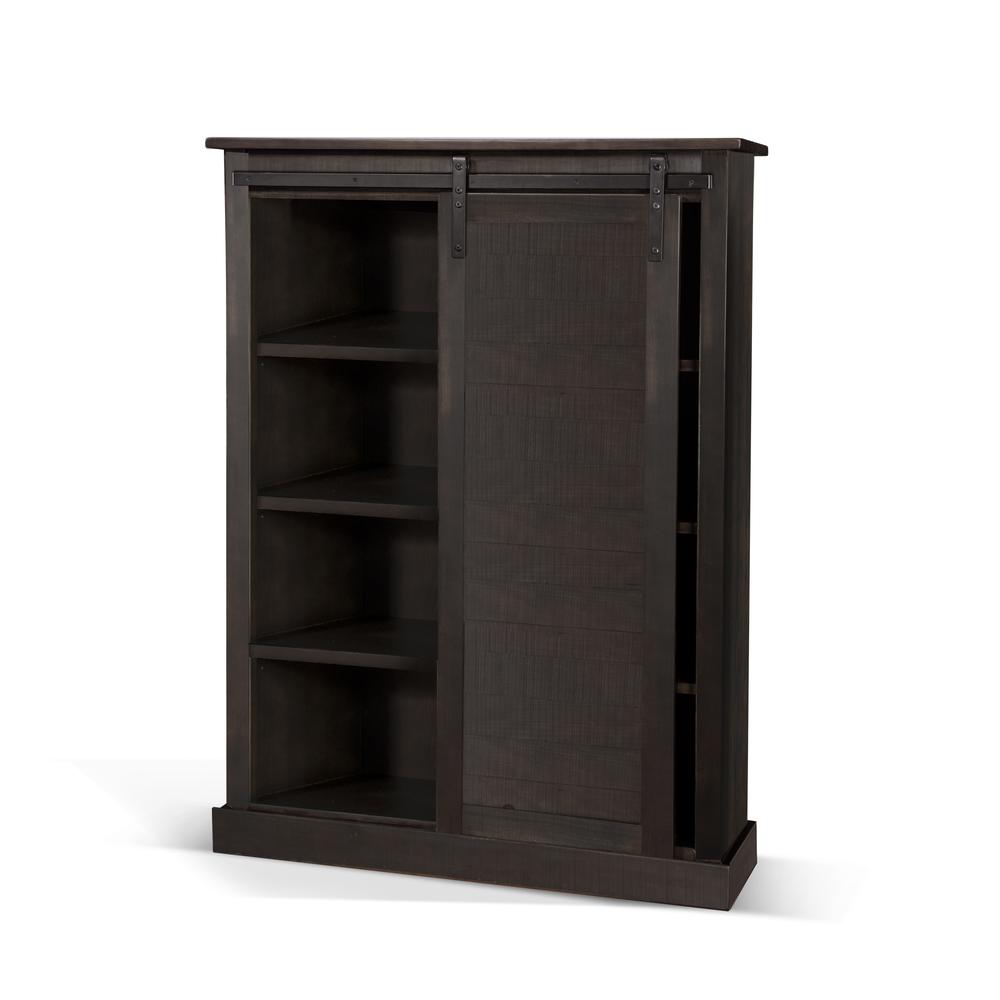 Sunny Designs 66" Adjustable Shelf Barn Door Wood Bookcase in Charred Oak. Picture 1