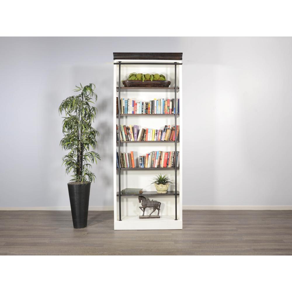 Sunny Designs Carriage House Wood and Metal Bookcase with Ladder in Off White. Picture 3