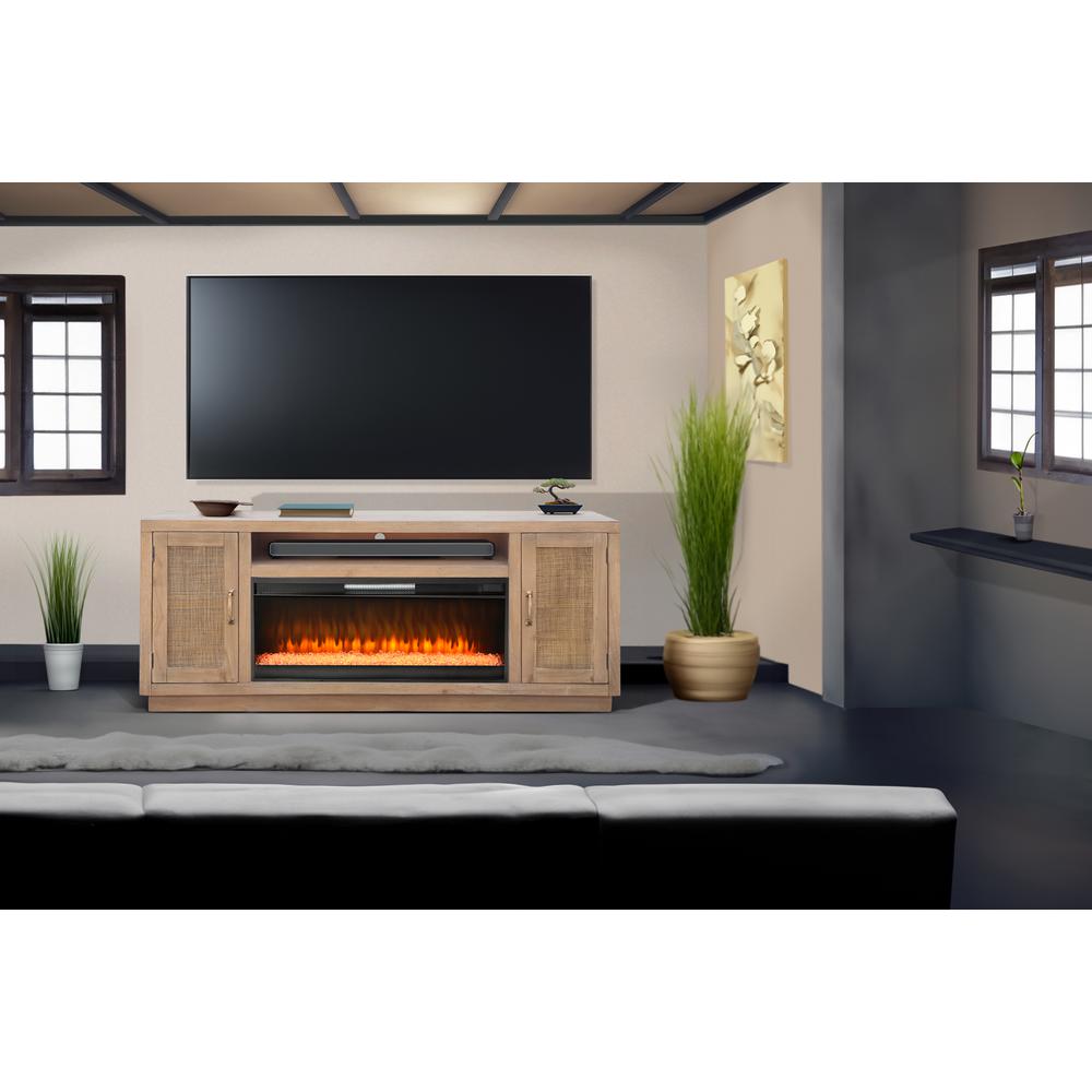 Sunny Designs 78" Cane Media Console with Electric Fireplace. Picture 1