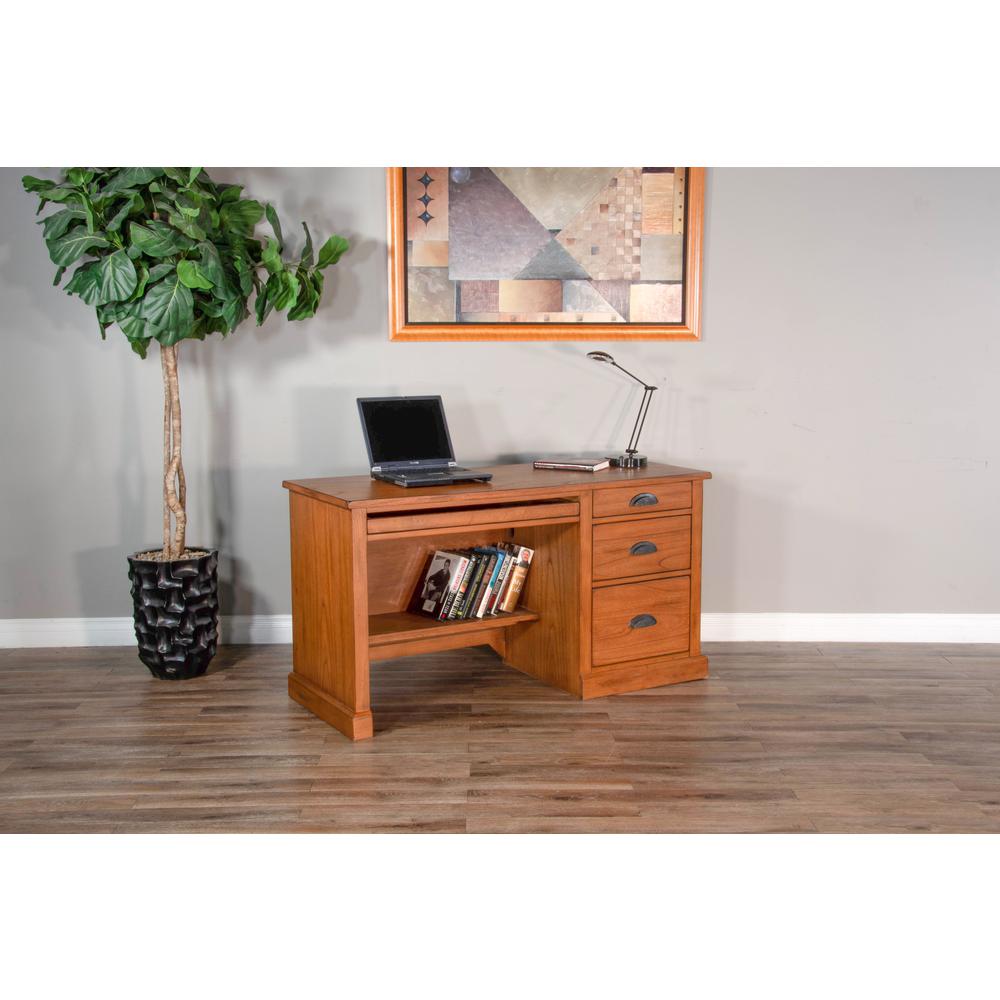 Sunny Designs Sedona 56" 3-drawer Traditional Wood Desk in Rustic Oak. Picture 1