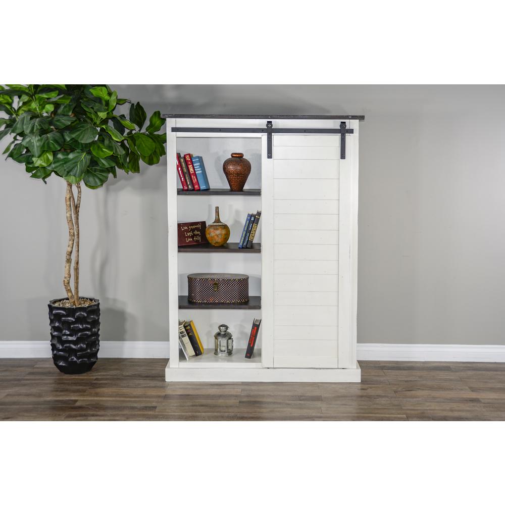 Sunny Designs 66" Adjustable Shelf Barn Door Wood Bookcase in White/Dark Brown. Picture 2