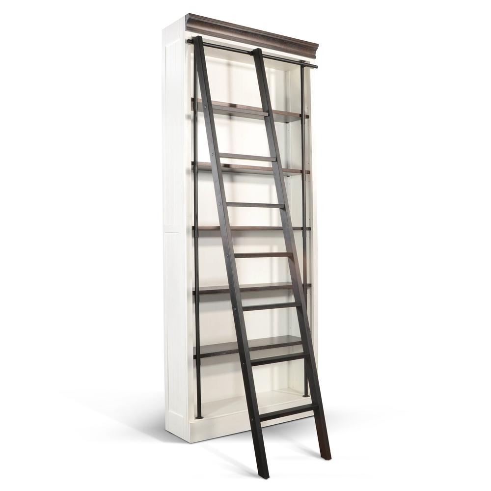 Sunny Designs Carriage House Wood and Metal Bookcase with Ladder in Off White. Picture 1
