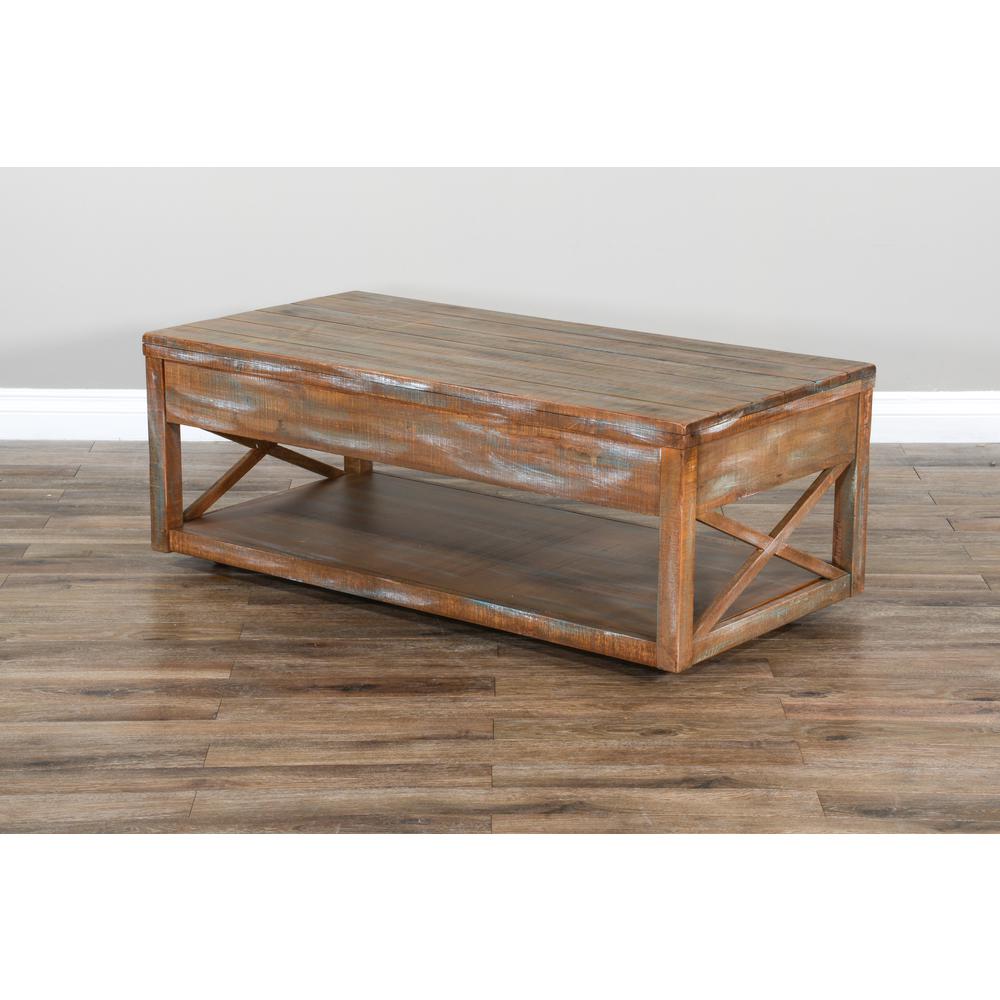 Sunny Designs Durango 48" Coastal Wood Cocktail Table in Weathered Brown. Picture 3