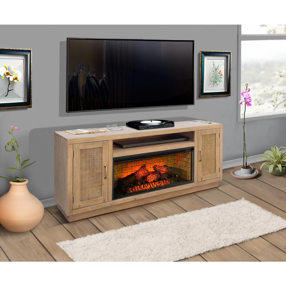 Sunny Designs 78" Cane Media Console with Electric Fireplace. Picture 1