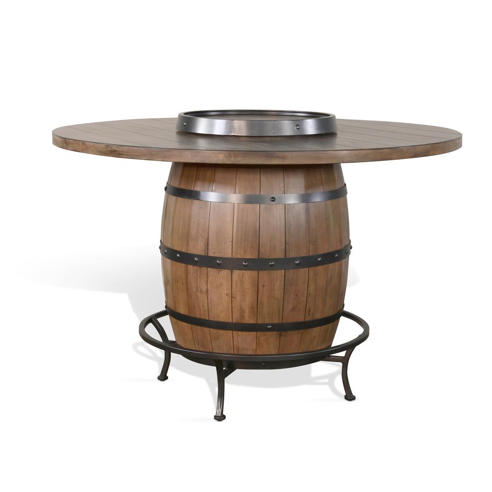 Sunny Designs Round Pub Table with Wine Barrel Base. Picture 1