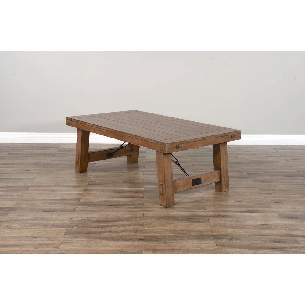 Sunny Designs Doe Valley 52" Farmhouse Wood Coffee Table in Taupe Brown. Picture 1