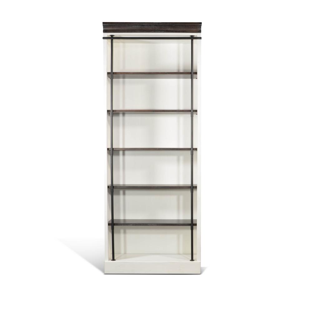 Sunny Designs Carriage House Wood and Metal Bookcase with Post in Off White. Picture 1