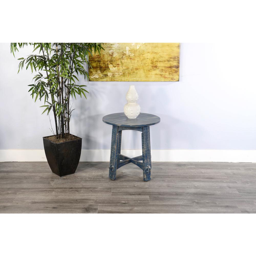 Sunny Designs Marina Farmhouse Mahogany Wood End Table in Ocean Blue. Picture 4