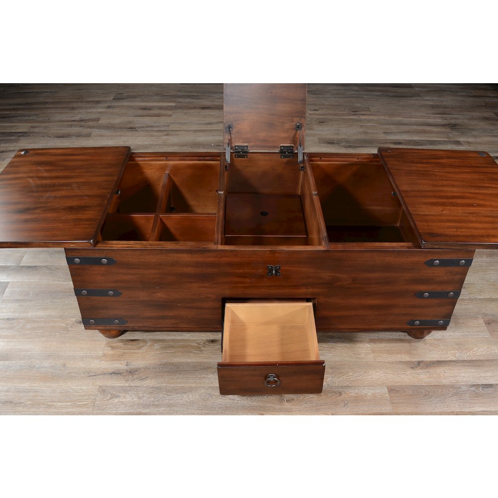 Sunny Designs Santa Fe 48" Traditional Wood Trunk Coffee Table in Dark Chocolate. Picture 4