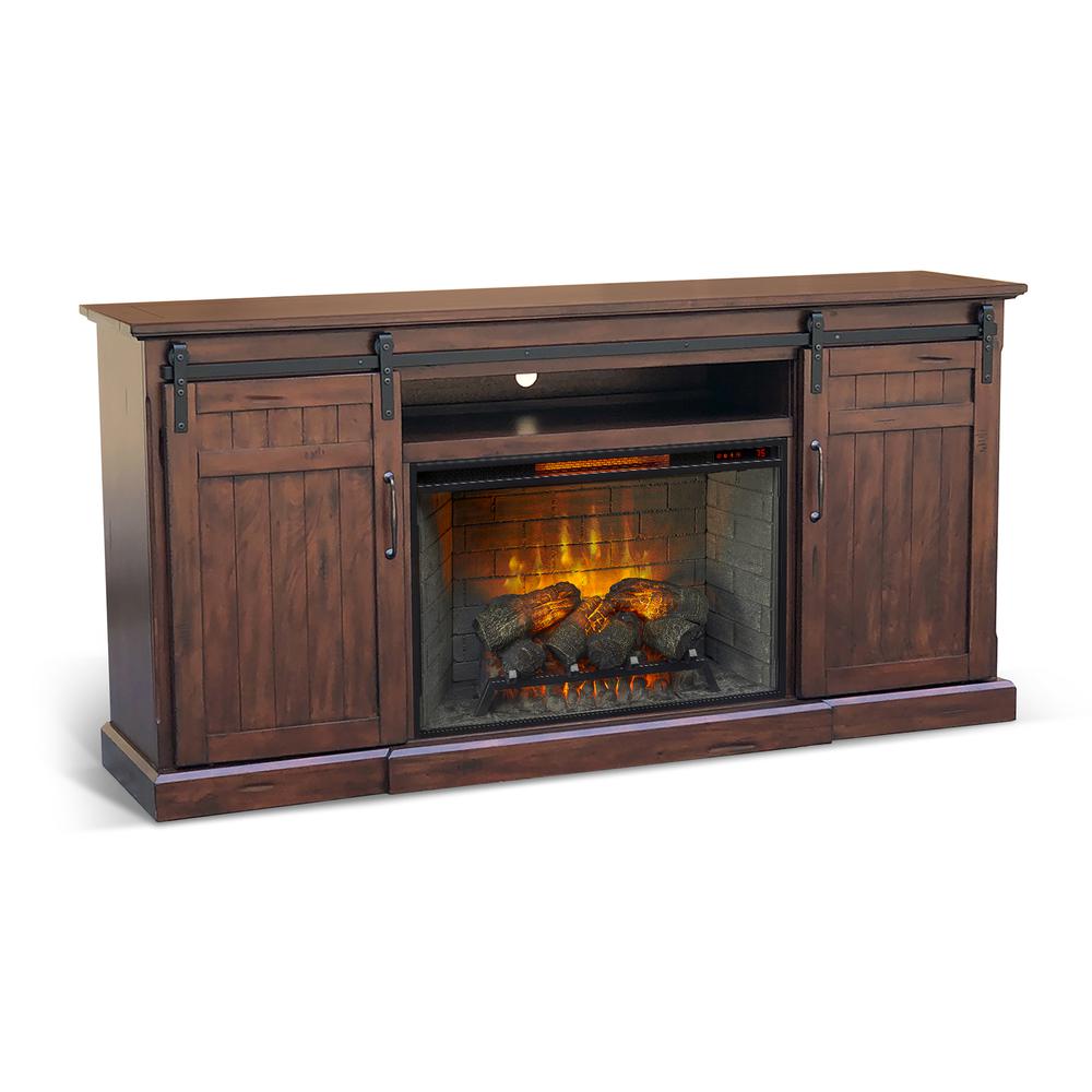 Sunny Designs 78" Barn Door Media Console with Electric Fireplace. Picture 1