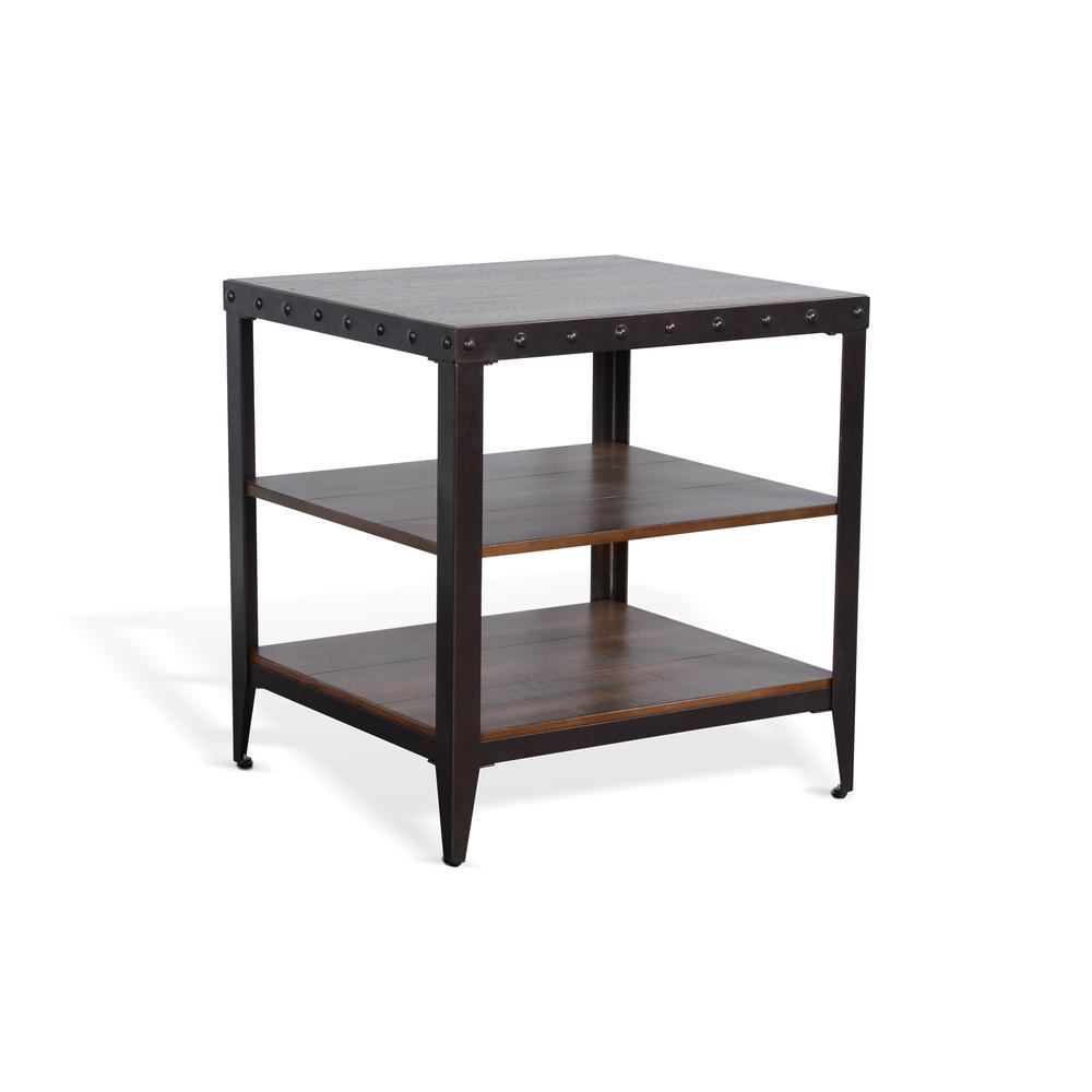 Sunny Designs San Diego Metal & Solid Wood End Table in Brown. Picture 1