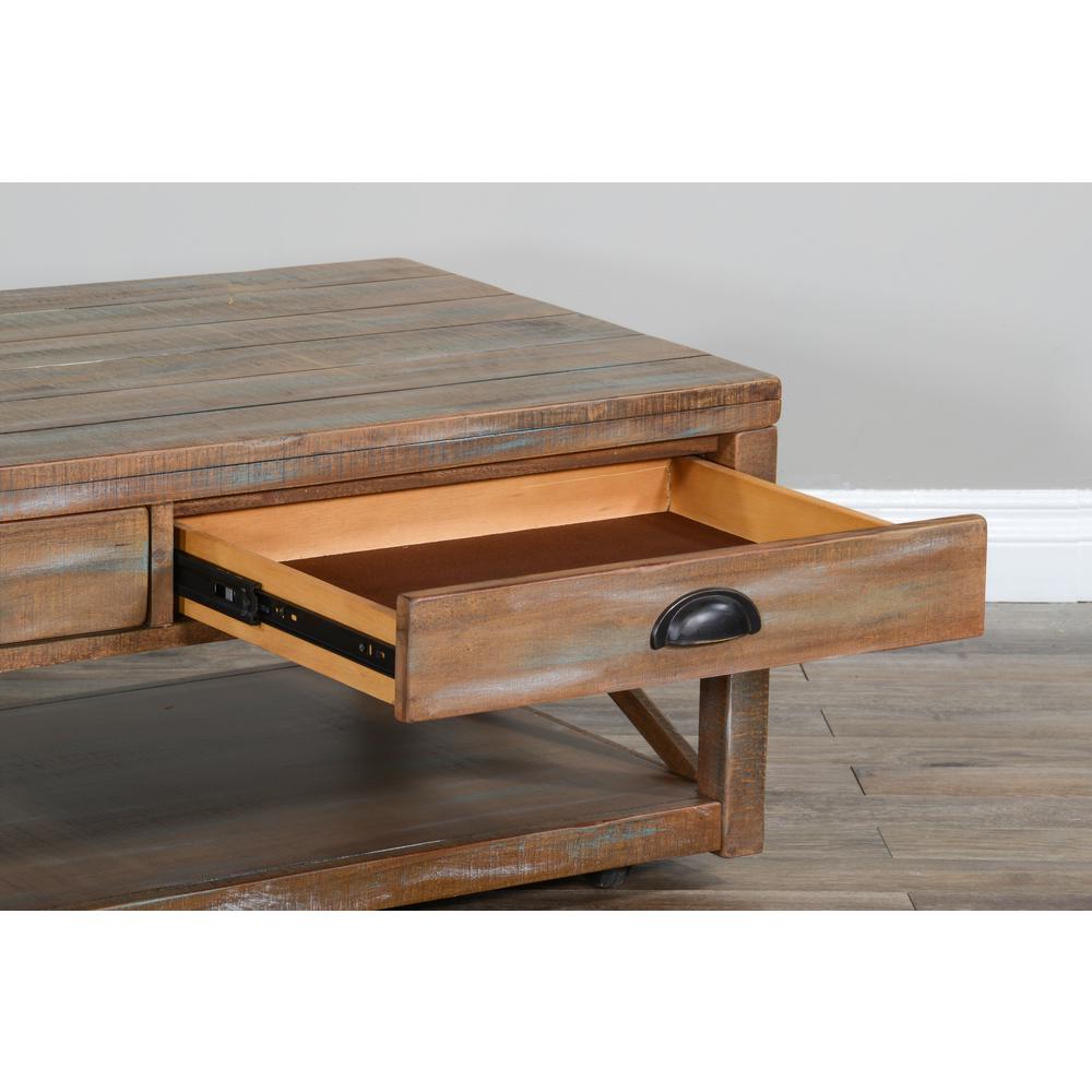 Sunny Designs Durango 48" Coastal Wood Cocktail Table in Weathered Brown. Picture 5