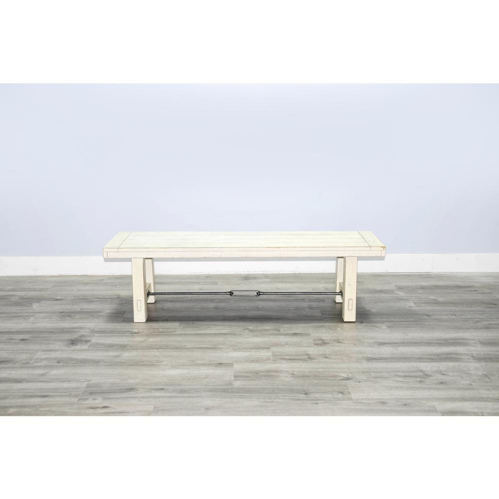 Sunny Designs 64" White Sand Bench with Turnbuckle, Wood Seat. Picture 4