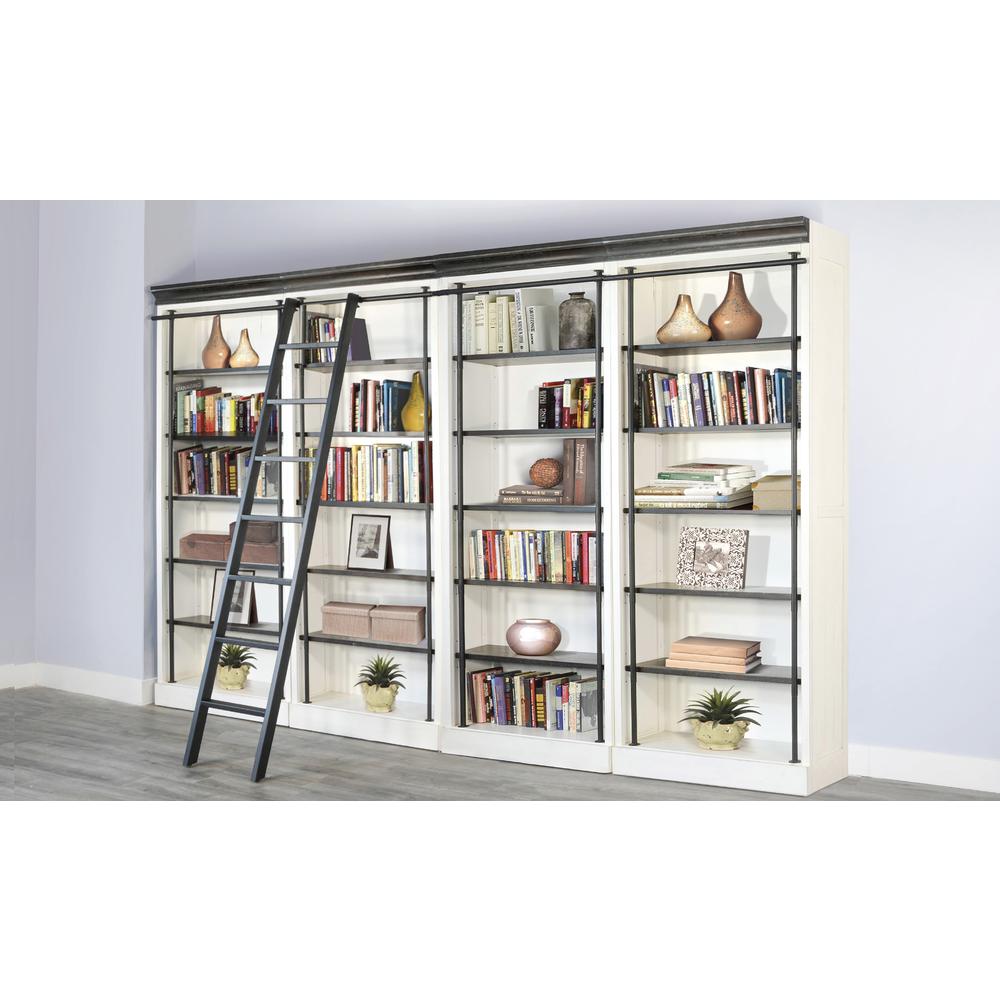Sunny Designs Carriage House Wood and Metal Bookcase with Ladder in Off White. Picture 2