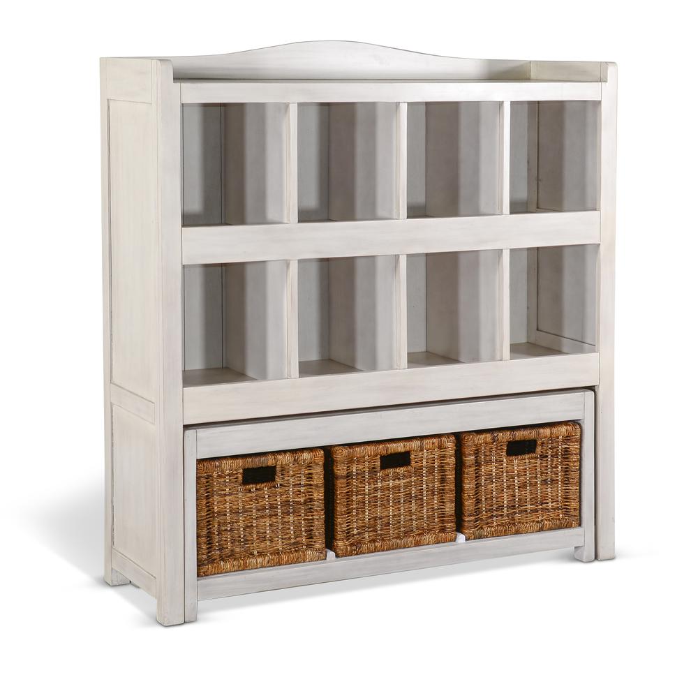 Sunny Designs 57" Modern Wood Storage Bookcase and Bench in Marble White. Picture 1