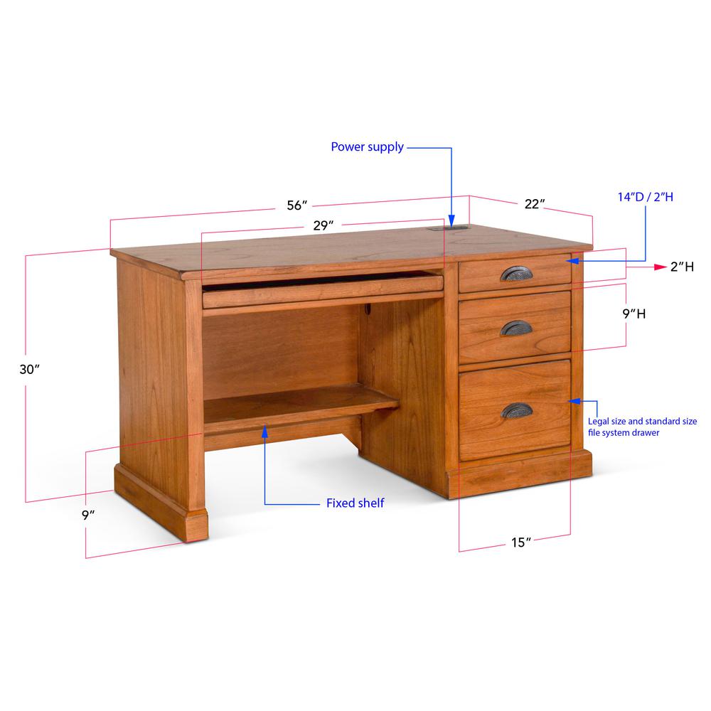 Sunny Designs Sedona 56" 3-drawer Traditional Wood Desk in Rustic Oak. Picture 8