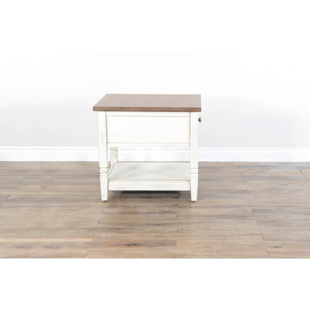 Sunny Designs Pasadena 1-Drawer Farmhouse Mahogany End Table in Off White. Picture 4