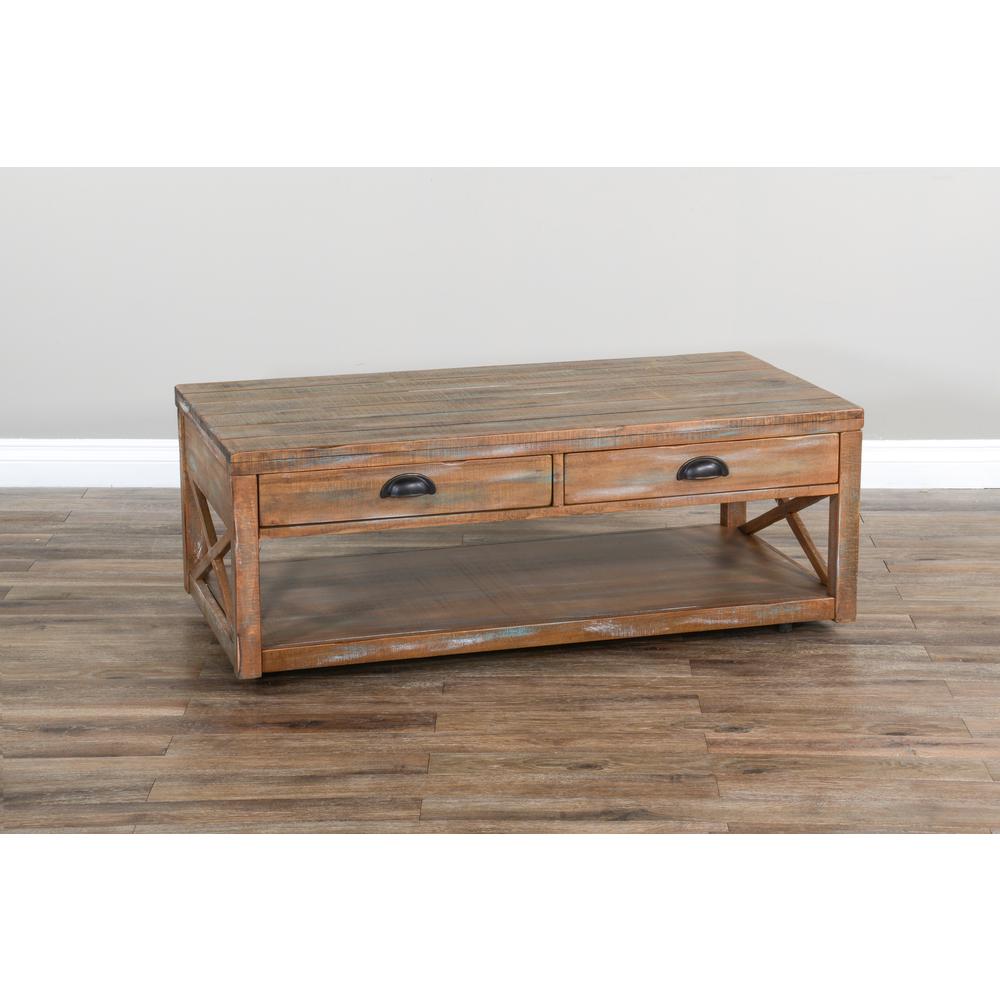 Sunny Designs Durango 48" Coastal Wood Cocktail Table in Weathered Brown. Picture 2