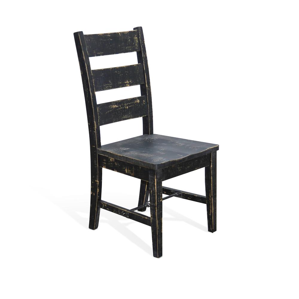 Sunny Designs Black Sand Ladderback Chair with Turnbuckle, Wood Seat. Picture 1