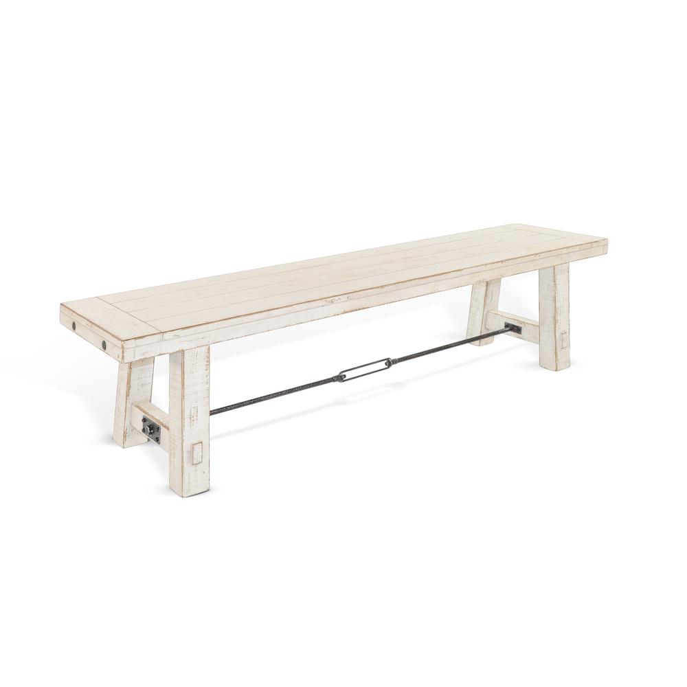 Sunny Designs 64" White Sand Bench with Turnbuckle, Wood Seat. Picture 1