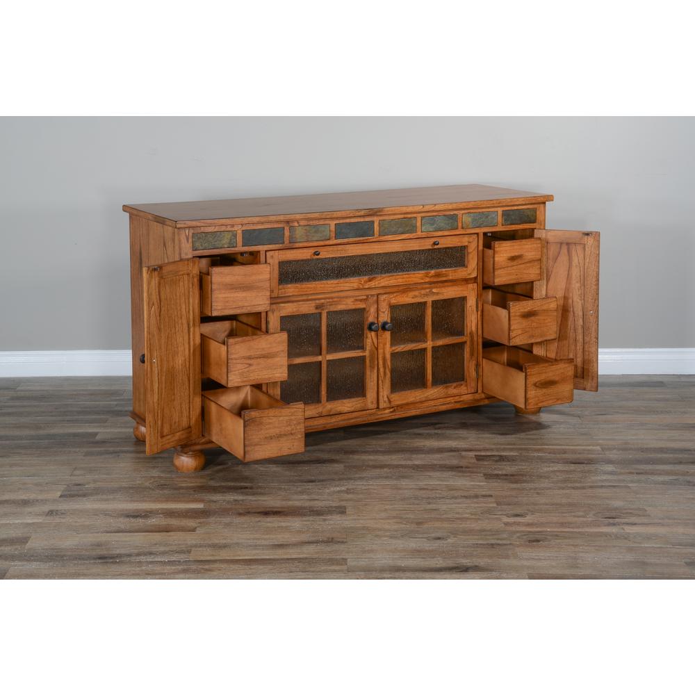 Sunny Designs Sedona Counter Height TV Console for TVs up to 70" in Rustic Oak. Picture 3
