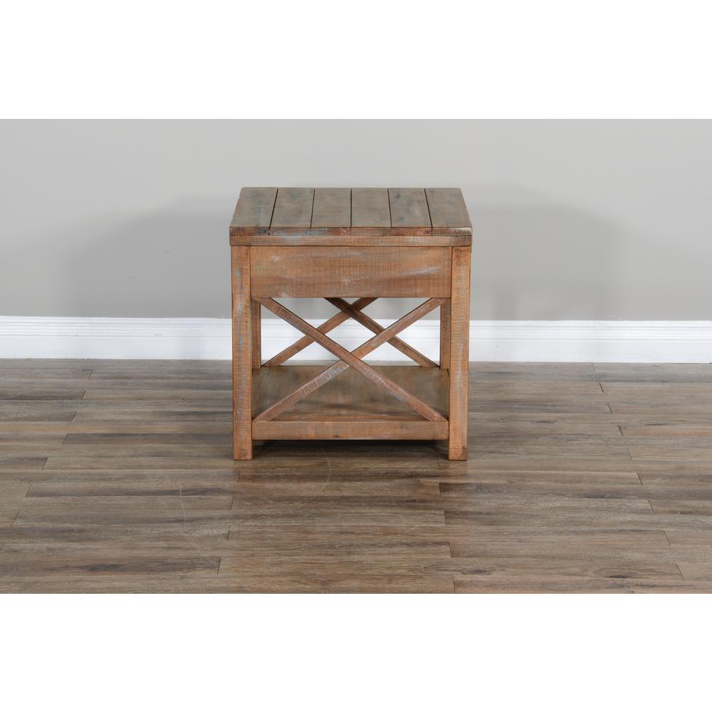 Sunny Designs Durango 22" Coastal Mahogany Wood End Table in Weathered Brown. Picture 2