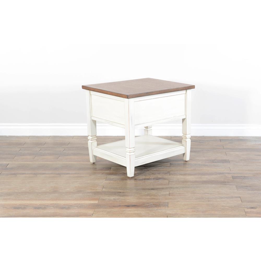 Sunny Designs Pasadena 1-Drawer Farmhouse Mahogany End Table in Off White. Picture 3