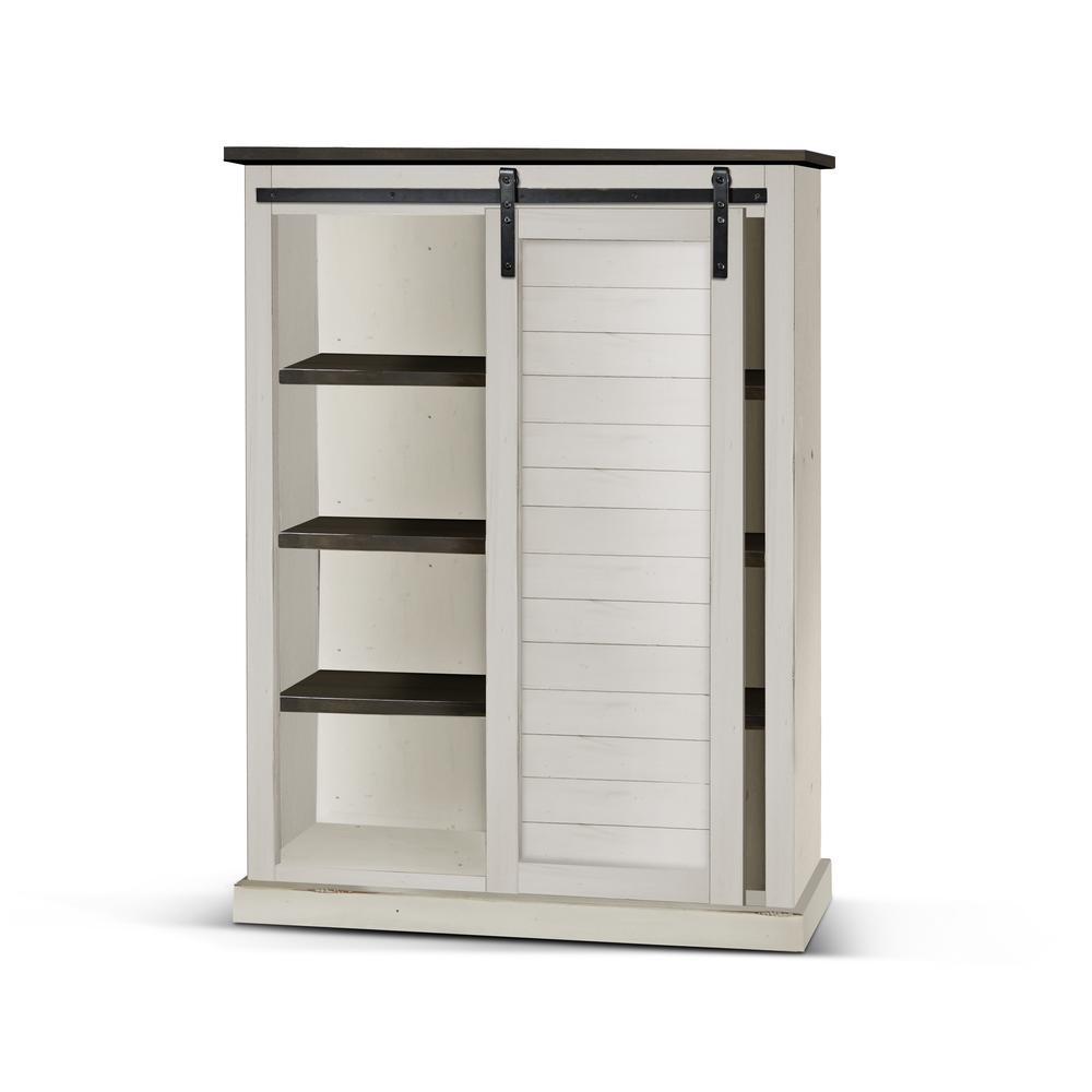 Sunny Designs 66" Adjustable Shelf Barn Door Wood Bookcase in White/Dark Brown. Picture 1