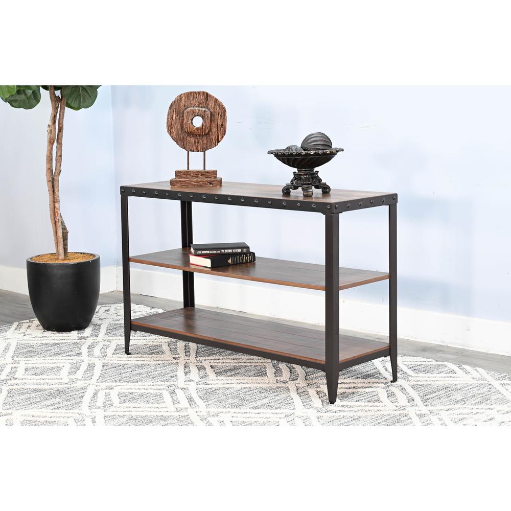 Sunny Designs San Diego Metal & Solid Wood Sofa Table in Brown. Picture 4