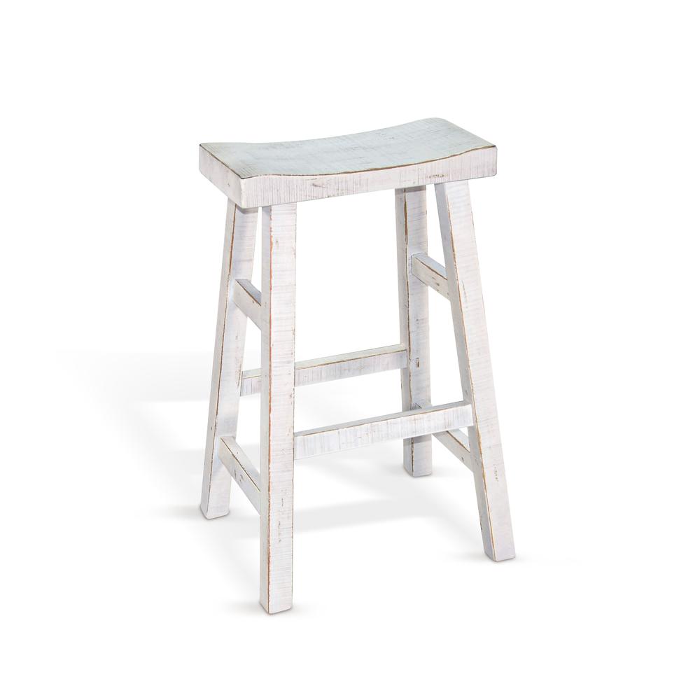 Sunny Designs White Sand Bar Saddle Seat Stool, Wood Seat. Picture 1