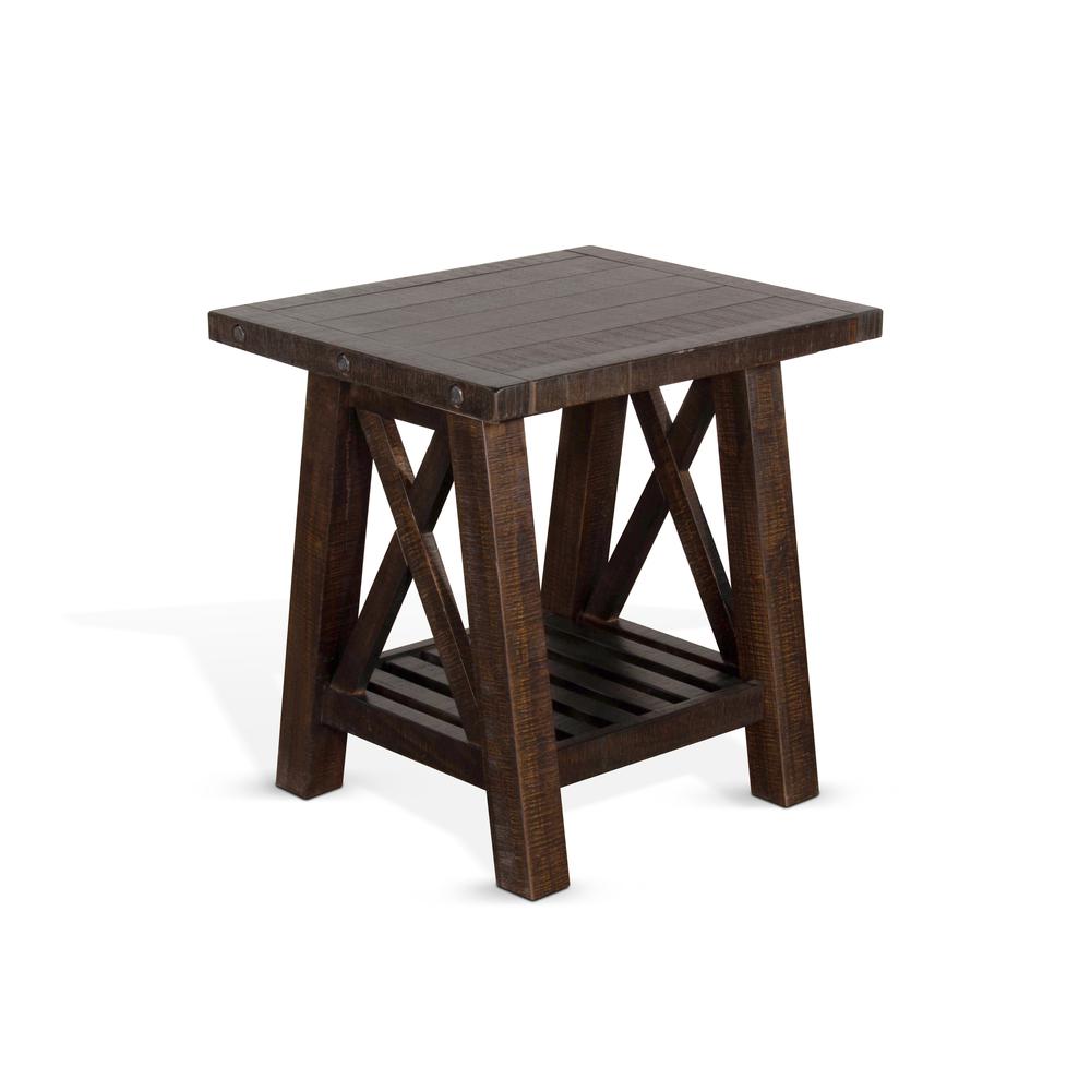 Sunny Designs Vivian 24" Farmhouse Mahogany Wood End Table in Dark Brown. Picture 1