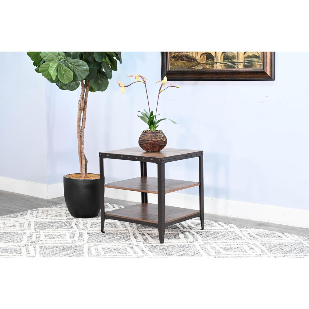 Sunny Designs San Diego Metal & Solid Wood End Table in Brown. Picture 2