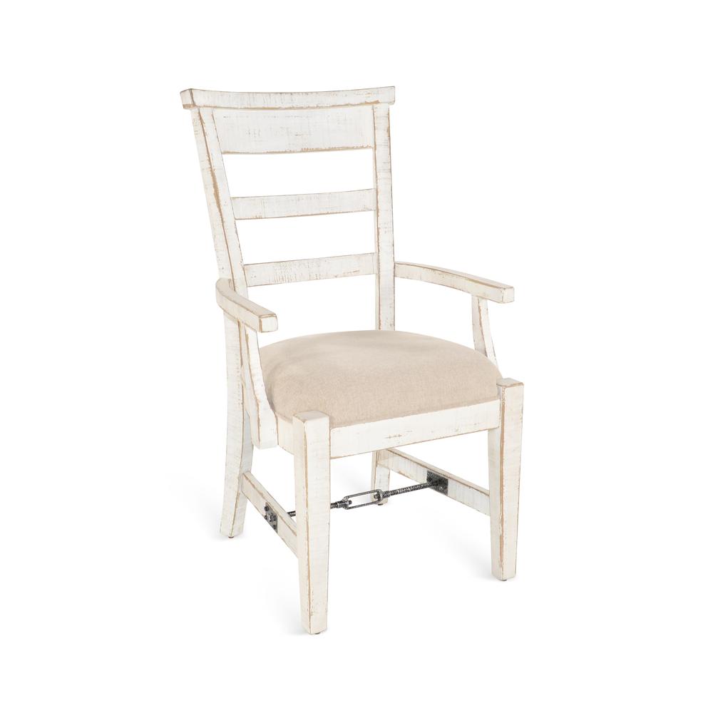 Sunny Designs Marina White Sand Arm Chair with Cushion Seat. Picture 1