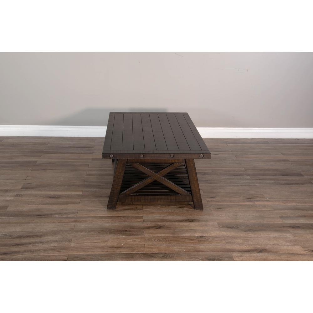 Sunny Designs Vivian 52" Farmhouse Mahogany Wood Coffee Table in Dark Brown. Picture 3