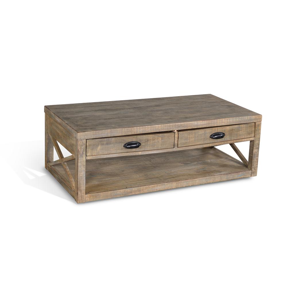 Sunny Designs Durango 48" Coastal Wood Cocktail Table in Weathered Brown. Picture 1