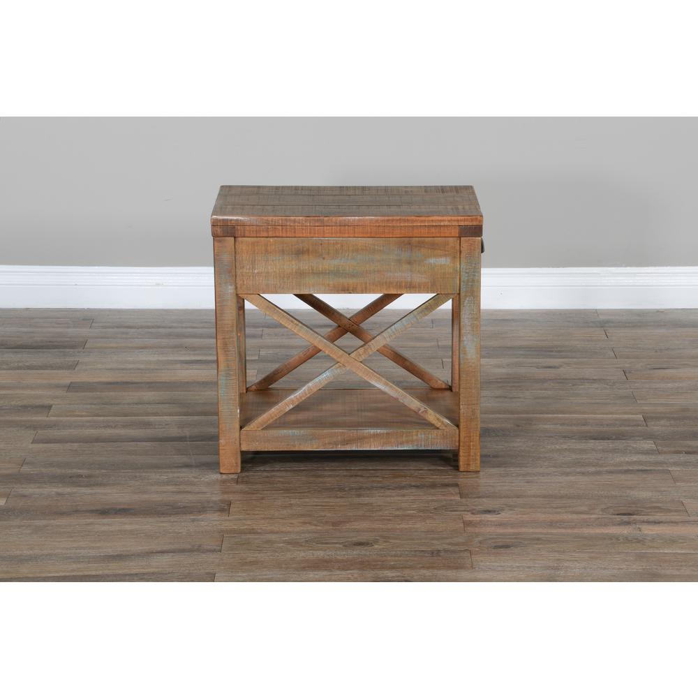 Sunny Designs Durango Coastal Mahogany Wood Chairside Table in Weathered Brown. Picture 2