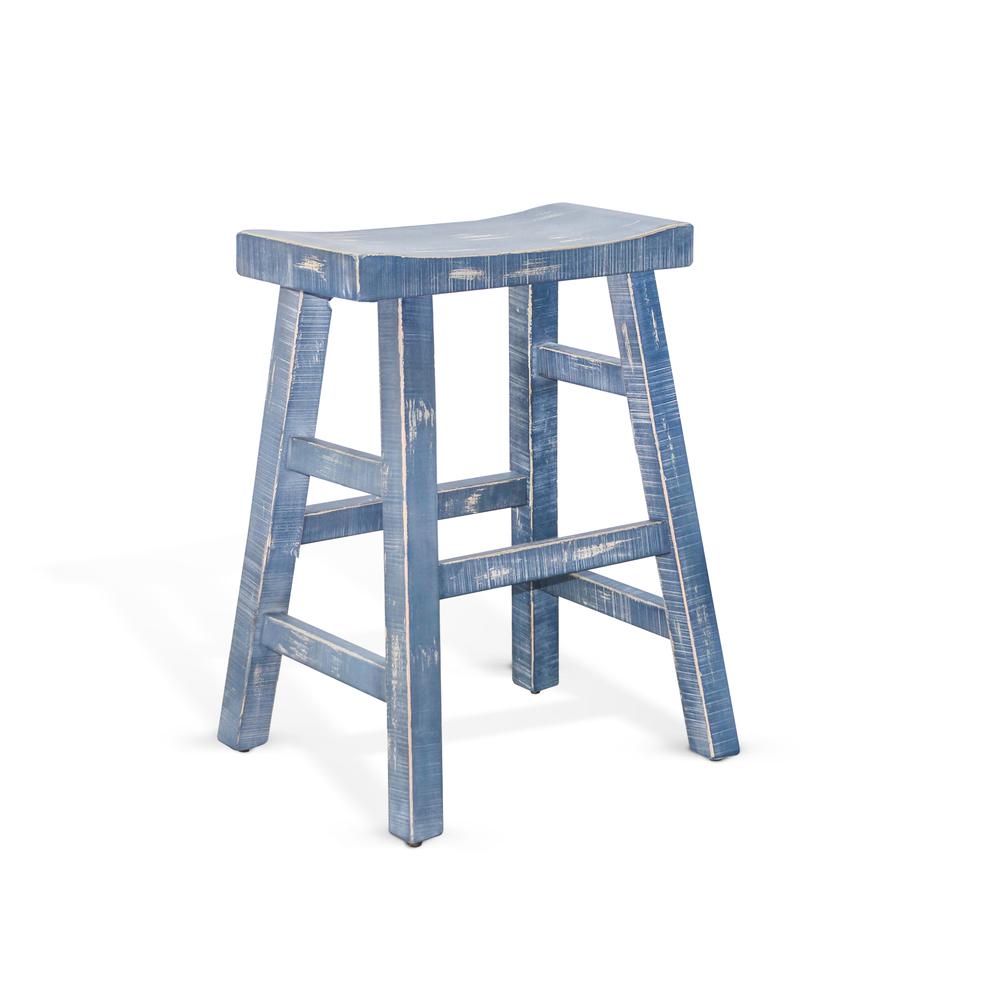 Sunny Designs Ocean Blue Counter Saddle Seat Stool, Wood Seat. Picture 1