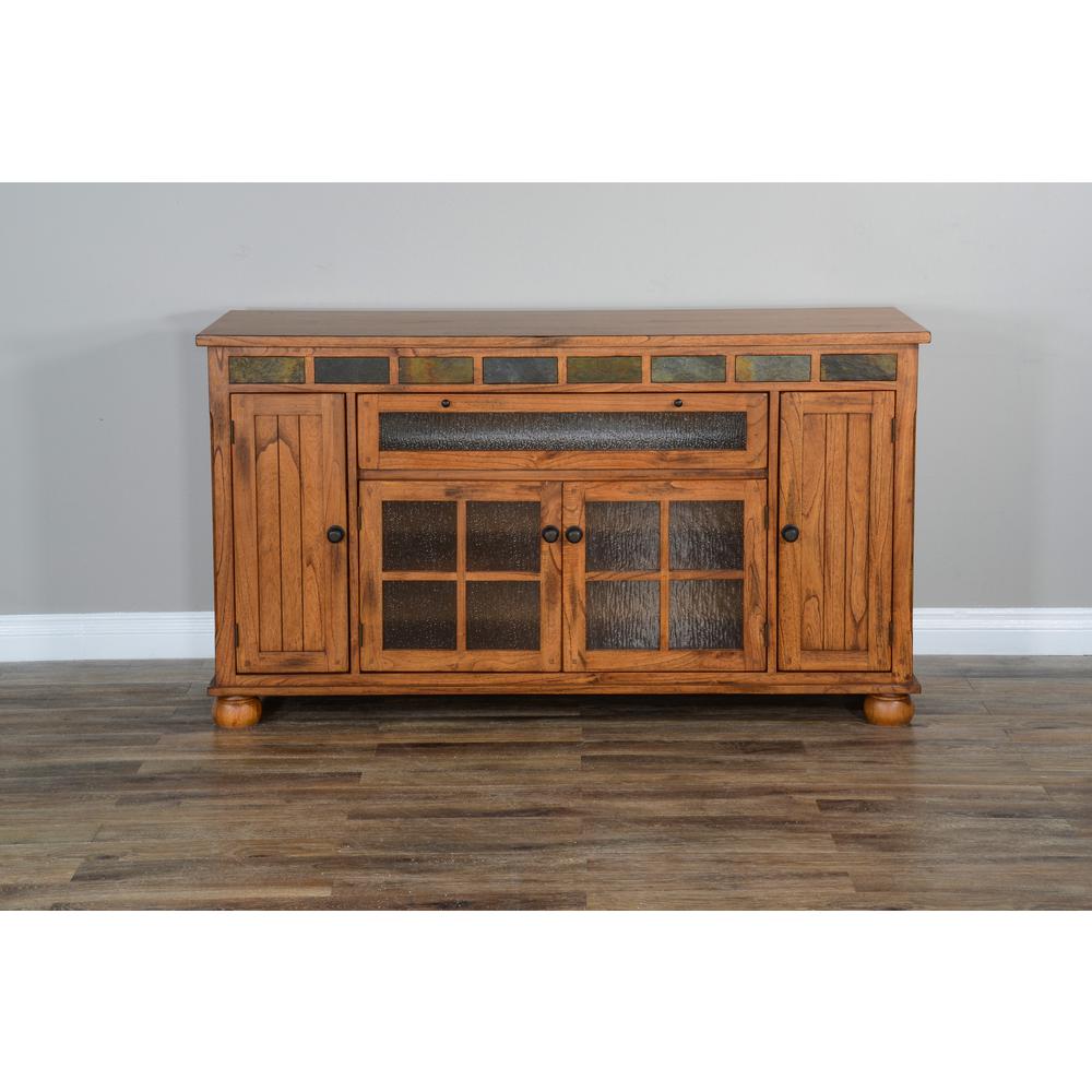 Sunny Designs Sedona Counter Height TV Console for TVs up to 70" in Rustic Oak. Picture 2