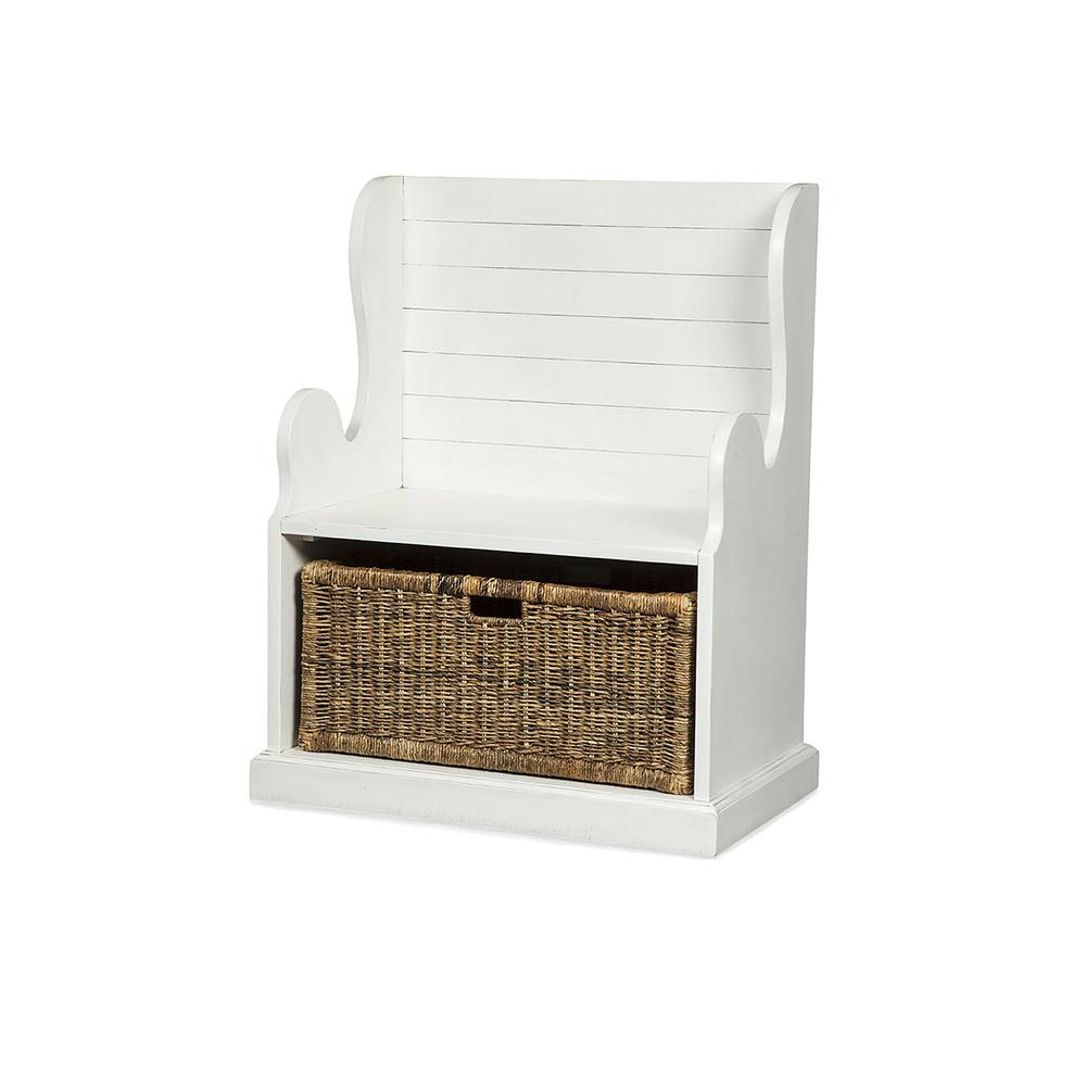 Sunny Designs Hall Seat Bench with Rattan Basket. Picture 1