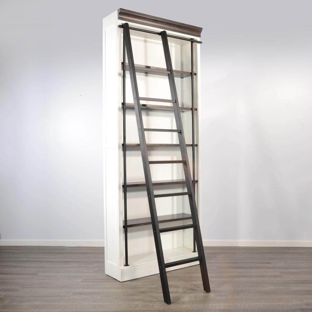 Sunny Designs Carriage House Wood and Metal Bookcase with Ladder in Off White. Picture 4