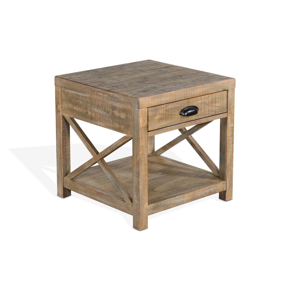 Sunny Designs Durango 22" Coastal Mahogany Wood End Table in Weathered Brown. Picture 1