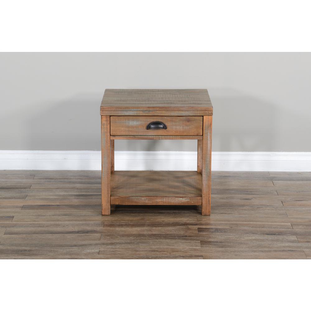 Sunny Designs Durango 22" Coastal Mahogany Wood End Table in Weathered Brown. Picture 4