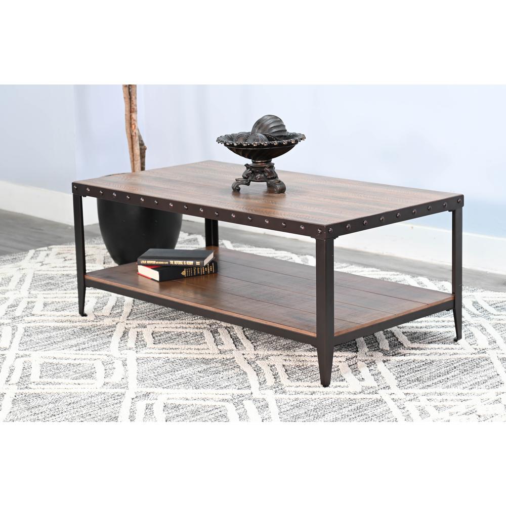 Sunny Designs San Diego Metal & Solid Wood Coffee Table in Brown. Picture 2