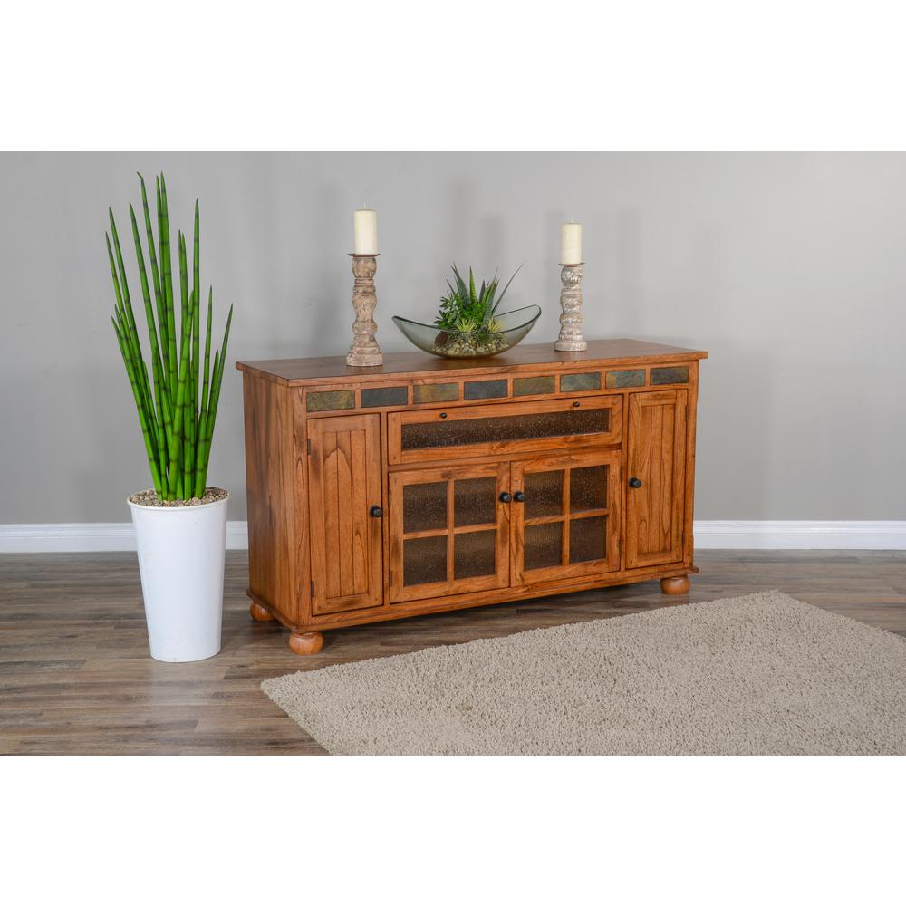 Sunny Designs Sedona Counter Height TV Console for TVs up to 70" in Rustic Oak. Picture 4