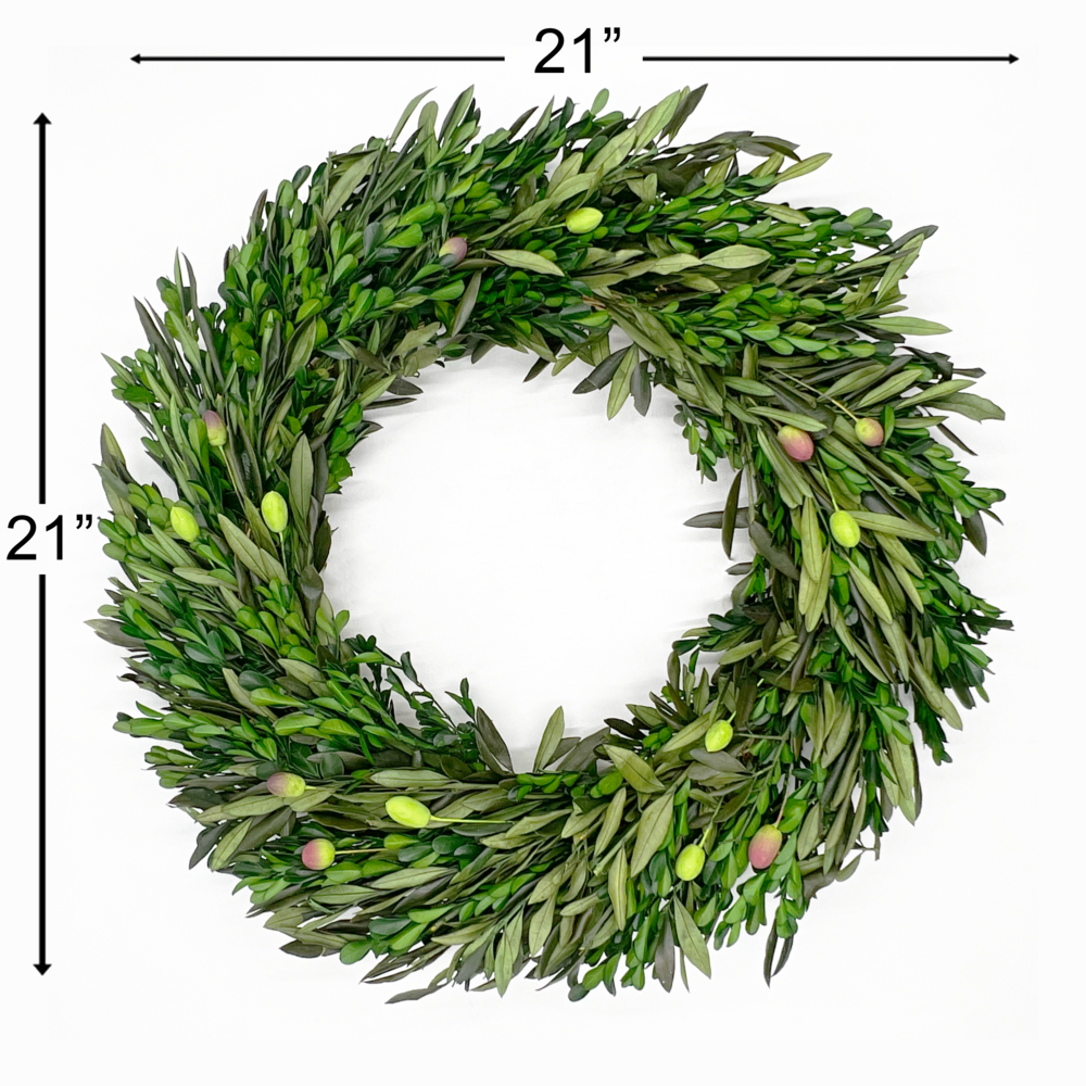 Preserved Decorative Real Boxwood Leaf and Olive Leaf Wreath 21 Inch - Green. Picture 3